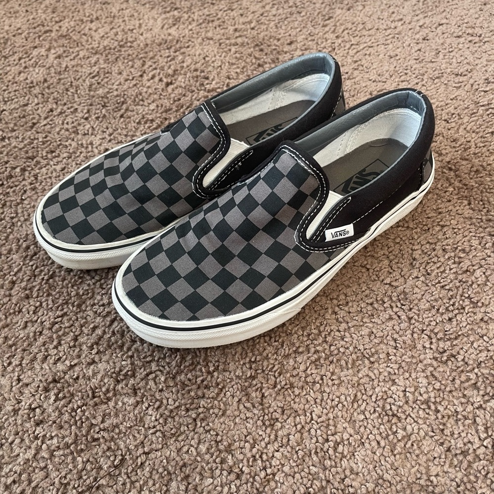 Vans Black and Gray Checkered Slip-Ons